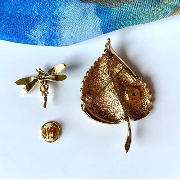 2-in-1 Dragonfly leaf enamel brooch - Picture 4 of 8